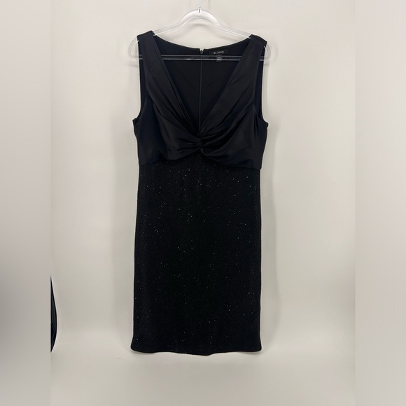 St John Sheath Dress Women's 10 Black Lined Midi Knit And Silk Evening Sparkle - Picture 1 of 16